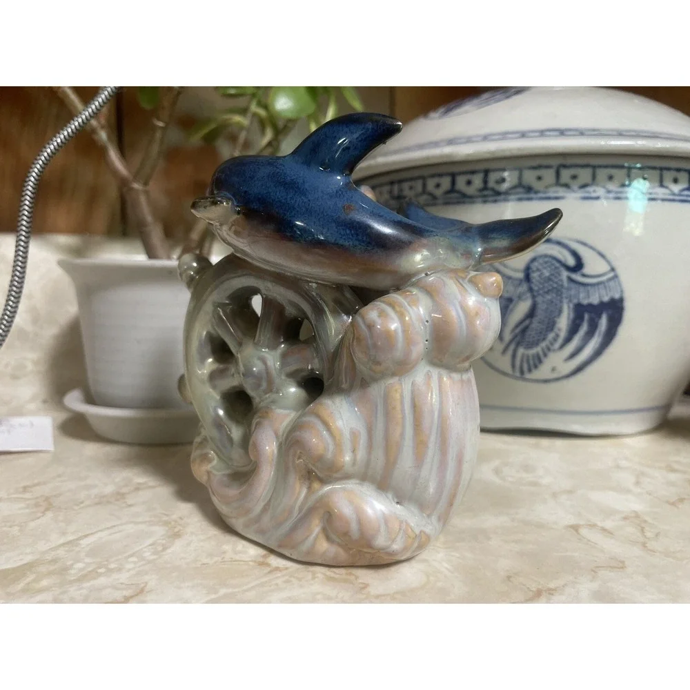 Ceramic Dolphins‎ With Coral And Sailing Ship Wheel